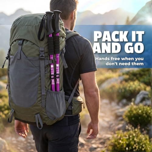 Straame Telescopic Walking Sticks 2 Pack, 65-130cm Trekking Poles (Purple) — view 4