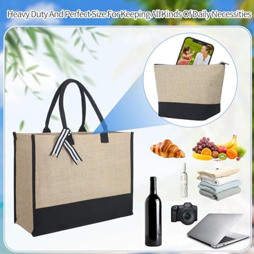 Invalidism Personalized Jute Beach Tote Bag with Makeup Bag for Women — view 5