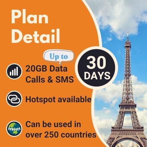 Orange Holiday Worldwide Prepaid SIM Card 20GB Internet Data for 30 Days in 4G/LTE | Data tethering Allowed | Calls & SMS | 1 Sim Card Holder + 1 Pin (international sim, Asia America Europe) — view 2