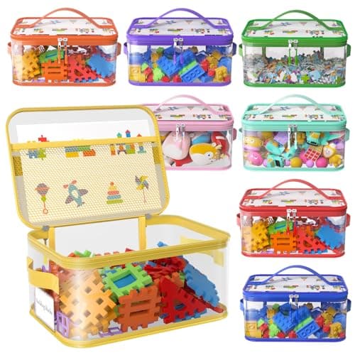 8 Packs Extra Large Toy Storage Bags with Labels, Reusable Clear PVC Board Game Storage, Travel Waterproof Toy Organizer Bags with Name Tag and Manual Pocket for Building Blocks, Puzzle 28*20*14cm
