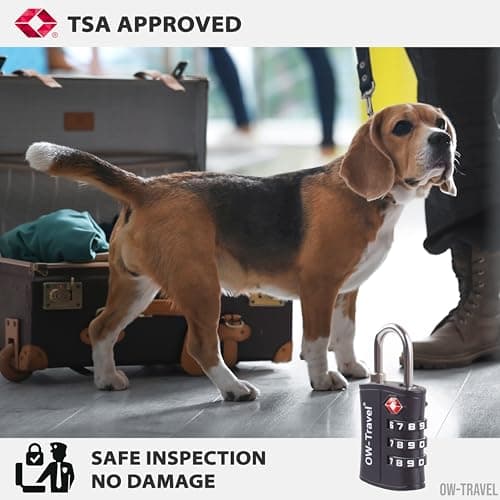 OW-Travel Suitcase Locks, TSA Approved Luggage Padlocks, Black ABS, 1 Pack — view 5