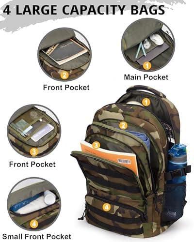 30L Tactical Camo Backpack for Boys 900D Military Schoolbag with 4 Pockets — view 5