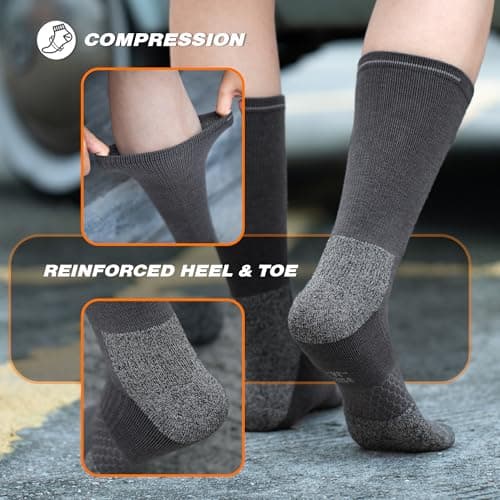 Rahhint Merino Wool Work Socks 3 Pairs Durable Compression Moisture Wicking Anti Blister Cushion Crew Outdoor Running Socks — view 4