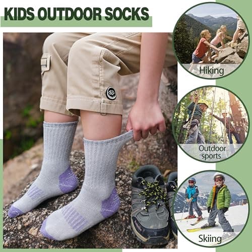 Sandsuced Kids Merino Wool Walking Socks Girls Boys Winter Thermal Warm Cosy Hiking Boot Thick Cushion Gift Stocking Fillers Socks 4 Pairs(Purle/Blue/Red/Grey,4-7 Years) — view 6