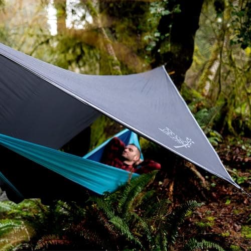 Tarp Awning Waterproof Tent Tarpaulin as Rain and UV Protection for Hammock, Camp Bed, Beach Camping Accessories, Emergency Tent, Outdoor Equipment (Dark Grey) — view 5