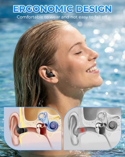 3 Pairs Swimming Earplugs Waterproof Silicone Ear Plugs for Swimming Surfing Shower Kayaking, Water Out Sound In Comfortable Reusable Ear Protection for Adults Teens with Storage Case, Black Gray Blue — view 3