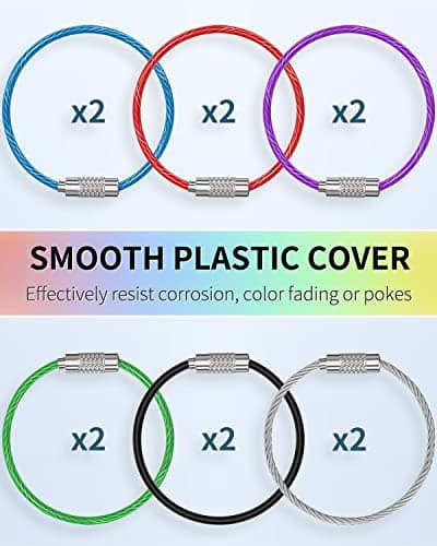 Uniclife 12cm Wire Keychain Cable in 6 Assorted Colors Large Stainless Steel Key Ring Loop Holder for Outdoor Hiking Heavy Duty Connectable Luggage Tag Keeper for Sport and Travel, 12 Pack — view 4