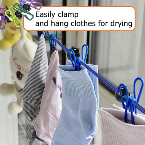 BaiMoure Portable Clothesline with 12 Deep Blue Clips & Adjustable Beads — view 6