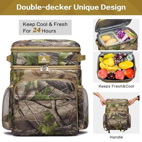 Laripwit Cooler Backpack 54 Cans Insulated Backpack Cooler Bag Leak-Proof Camo Double Deck Picnic Backpack for Men Women - Perfect Tactical Cool Bag Rucksack for Camping, Lunch, Beach — view 4