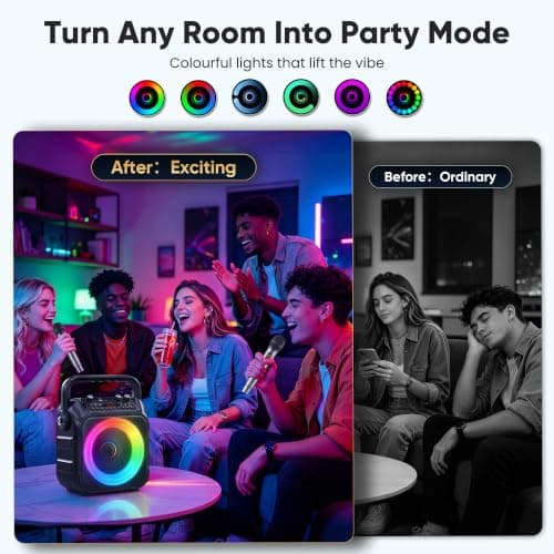 Karaoke Machine with 2 Wireless Microphones: Portable Bluetooth Karaoke Speaker for Adults Kids, Connects to TV Phone Tablet, Party Speaker Gift for Home Outdoor Family, PA Power-Amplifiers — view 4