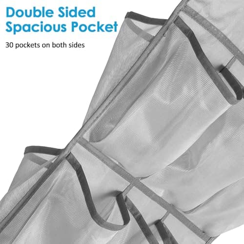 Over Door Storage Organiser, Double-Side Hanging Shoe Storage Organizer with 30 Large Pockets, Large Capacity Back of Door Storages with Rotating Hanger for Bedroom Closet Laundry Room(2pcs grey) — view 4