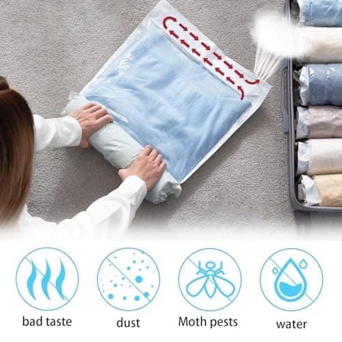 8-Pack Travel Vacuum Storage Bags - 35x50cm Medium Compression Bags for Clothes, Bedding, and Blankets with Roll-Up Design — view 5