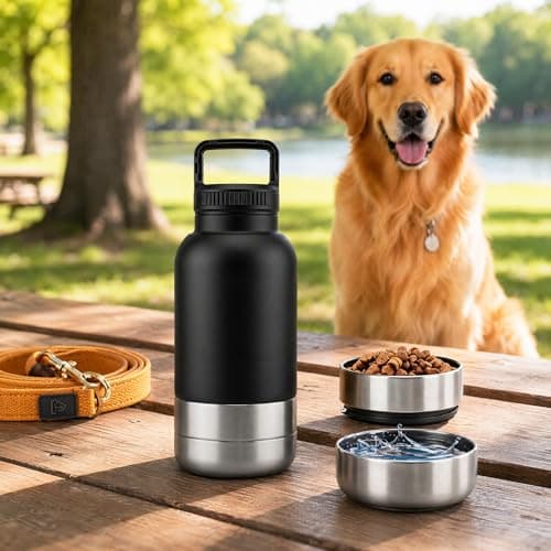 3-in-1 Portable Dog Water Bottle with Double Bowls, 32oz Large Capacity Travel Water Bowl for Dogs, Leak Proof Pet Water Dispenser for Walking, Hiking and Outdoor Camping, Black — view 3