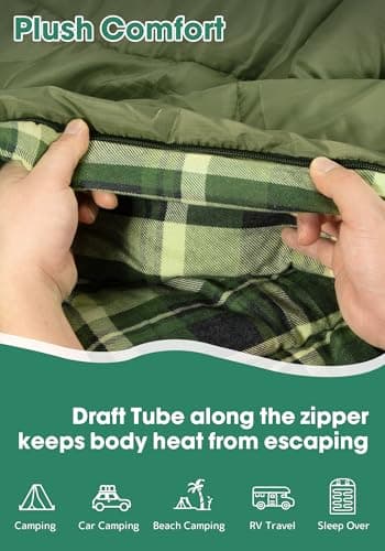 WERTYCITY Flannel Double Sleeping Bag with Draft Tube for 2 Person Camping — view 5