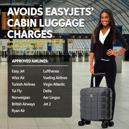 ATX Luggage EasyJet 45x36x20 Approved Underseat Cabin Suitcase Super Lightweight Durable ABS Carry-ons with 4 Dual Spinner Wheels and Built-in 3 Digit Combination Lock (Black, 17.5 Inches, 30 Liter) — view 3