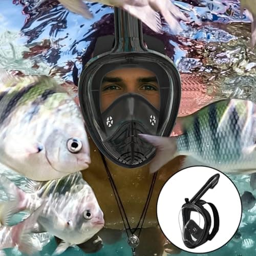 Snorkel Mask Full Face,180°view Snorkeling Gear with Panoramic Design-Compatible Sports Camera, Anti-fog, Anti-leak Technology for a Safe Adults and Kids Snorkeling Experience (Black, L-XL) — view 3