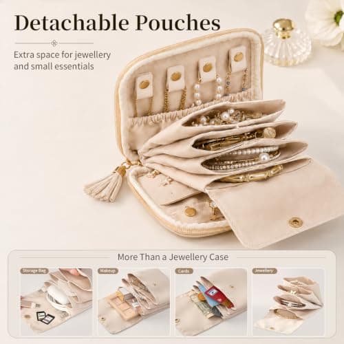 Travel Jewellery Box,Travel Jewelry Organizer,Travel Bag for Toiletries,Jewelry Case with Detachable Compartments,Pouch for Traveling, Travel Bag for Necklaces,Earrings and Rings,Mothers Day Gift — view 6