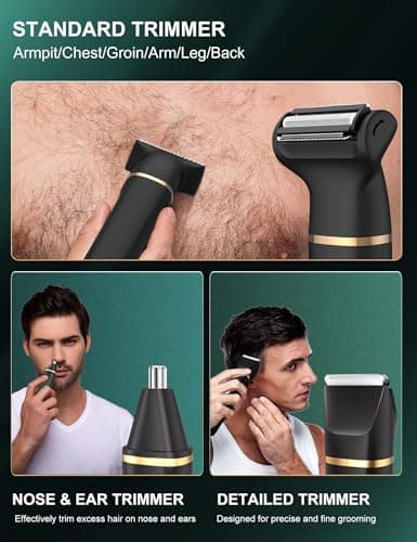 Body Trimmer Men 3 in 1, Pubic & Ball Trimmer Man IPX7 Waterproof, Rechargeable Body Shavers for Men with 2 Combs, Painless Nose Hairs Trimmer for Man,Wet & Dry — view 3