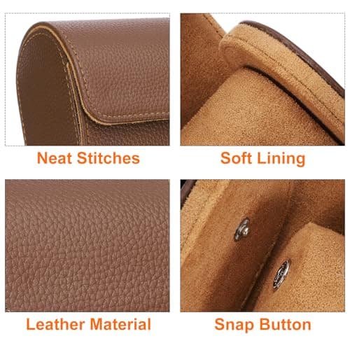 sourcing map Watch Roll Travel Case 2 Slots Portable Textured Brown — view 3