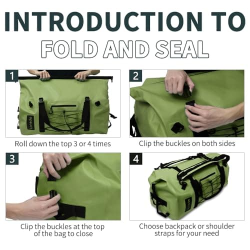 Lanedo 80L Dry Bag Large Waterproof Bag Roll-Top Heavy Duty Fishing Duffel Bag with Durable Straps & Handles for Kayaking Paddle Boarding Boating Rafting Fishing Canoeing Camping (Green) — view 6