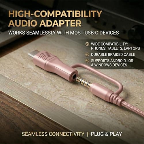 Zollexa Wired Over-Ear Headphones, Mic, 3.5mm Jack, USB-C Adapter, Gold — view 3