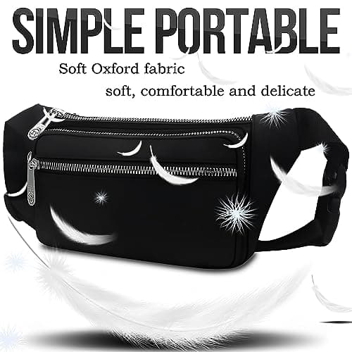 Bumbag Waist Bag,Waterproof 4 Zip Pockets Fanny Pack Running Waist Pack Bag Adjustable Belt Waistpacks for Men Women Outdoors, Sport, Hiking, Travel (Black) — view 5