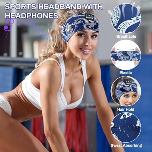 Flintronic Sleep Headphones, Headband Sports Headphones, Bluetooth Wireless Sleep Earphone with Ultra-Thin HD Stereo Speakers, Suitable for Sports/Side Sleep/Yoga/Fitness/Relaxation — view 2