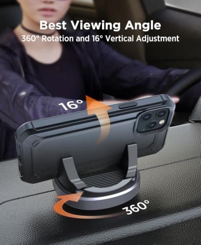 Beeasy Car Phone Holder Mount,360° Adjustable & Glare-Free Dashboard Phone Holder, Washable Silicone Phone Stand for Car, Anti Slip Car Mount for iPhone Samsung,Smartphones and GPS — view 3