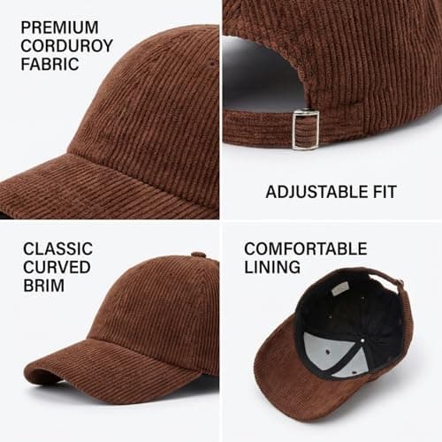 howkuhat Unisex Cotton Baseball Cap Sports Sun Hat Winter Warm Wide Brim Adjustable Outdoor Travel Cap(UK, Alpha, One Size, Brown) — view 6