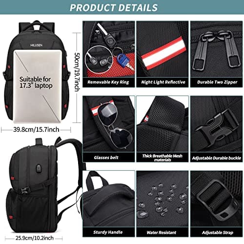 HILUSEN Extra Large Travel Laptop Backpack 50L,Lunch Backpack 17.3 Inch Business Work Backpack Bag With USB Charging Port,Water Resistant Big College High School Rucksack for Men Women Blue — view 6