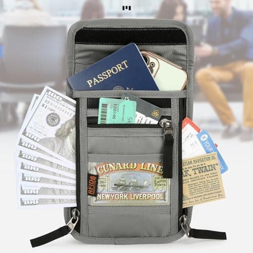 Tcdwla RFID Blocking Travel Wallet, Neck Cell Phone Holder, Travel Wallet, Waterproof Travel Wallet, Portable Travel Passport Holder, red, M — view 4
