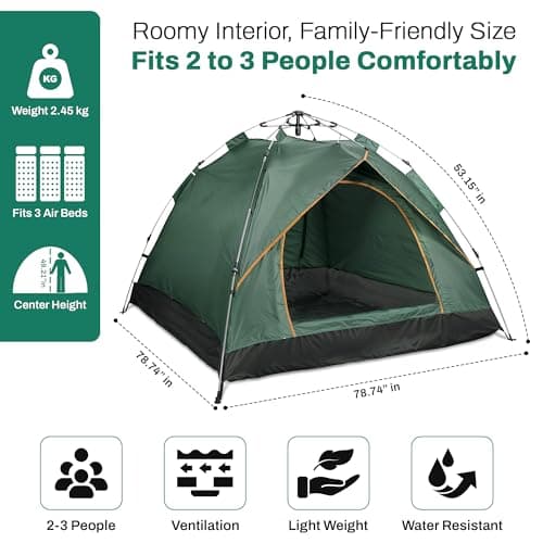 Qisan Hydraulic Dome Tent Automatic Camping Tents 3-4 Person Canopy Easy to Set up and Package for Outdoor Garden Backpacking Hiking (Green) — view 4