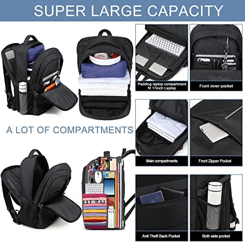 Extra Large Backpack for Men 50L,Water Resistant 17Inch Travel Laptop Work bag with USB Charging Port Anti Theft Big Business TSA Approved Computer Rucksack Women College School,Black — view 3
