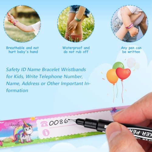Vicloon 6 Pcs Child Safety ID Wristband, Kids ID Bracelet with Non Fading Pen for Children Emergency Bracelet, Anti Lost Child ID Bands Waterproof Reusable for Children Boys Girls Toddler Baby — view 4