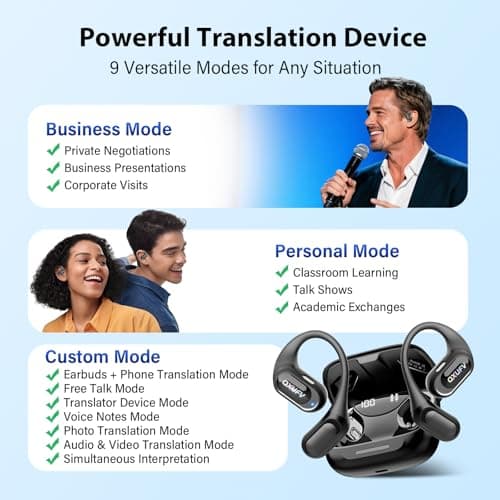 AI Language Translation Earbuds Real Time, 4-in-1 Bluetooth 5.4 Translator Earbuds, Supports 164 Languages & 7 Translation Modes with AI App, 50H Translator Device, Ideal for Travel/Business/Leaning — view 6