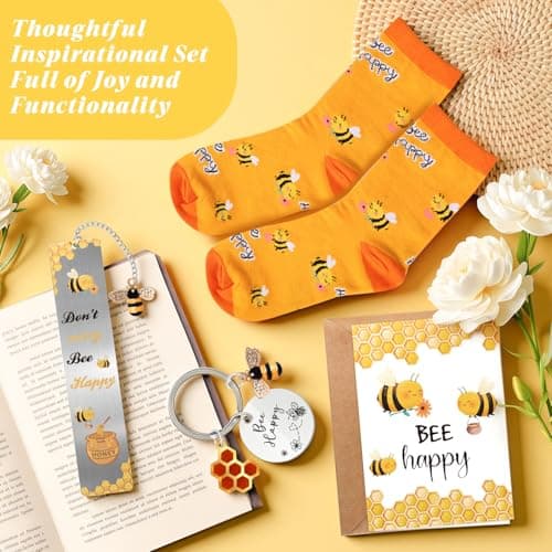 Bee Themed Gifts Set for Women - Funny Honeybee Gift Box Include 12 oz Bee Stainless Steel Tumbler with Straw & Brush Bee Cosmetic Bag Keychain Bookmark for Birthday Gifts — view 2