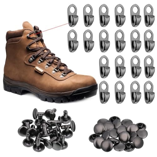 Zelphvt Boot Lace Set, 20 Set Metal Boot Lace Hooks Metal Outdoor Laces Buckle Speed Hooks Boots Eyelet Repair Kit for Hiking Boots Repair Leather Shoes
