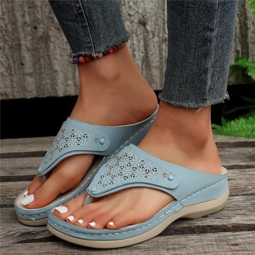 Ladies Sandals Womens Sandals Orthopedic for Womens Comfortable Flip Flops with Arch Support Summer Casual Wedge Sandal Slippers Dressy Comfy Platform Beach Travel Shoes Sky Blue — view 5