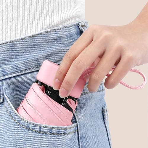 Mini Folding Umbrella with Capsule Case, 6 Ribs Sturdy Travel Small Umbrella with UPF50+ Protection, Lightweight Portable Compact Umbrella Waterproof Pocket Umbrella for Women Men Children (Black) — view 5