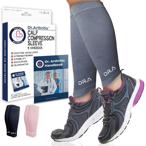 Doctor Developed Compression Calf Sleeves & Doctor Handbook, Shin Splints Support For Muscle Recovery, Varicose Veins & Leg Pain Relief, Medical Footless Compression Socks (Small, Grey, 1 Pair)