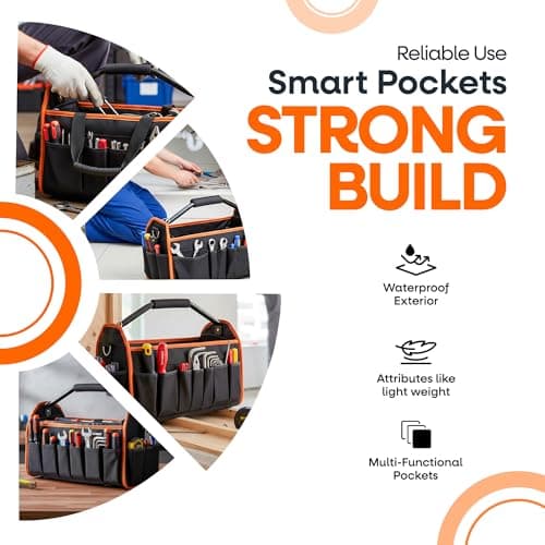 Professional Grade Tool Bag, 16-inch with Waterproof Design, 14 Pockets, Tubular Handle with Foam Grip, Adjustable Shoulder Strap, and Collapsible Design - Store Your Tools with Confidence — view 3