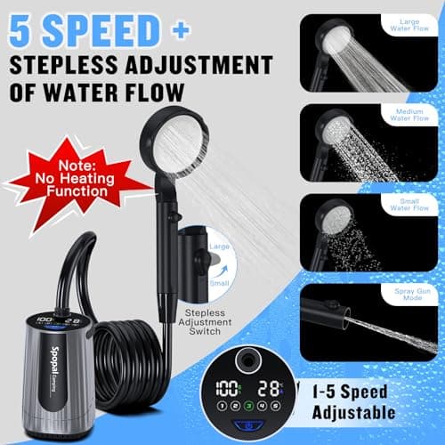 Spopal 10000mAh Portable Camping Shower Pump for Camping Pet Washing,Silver — view 3