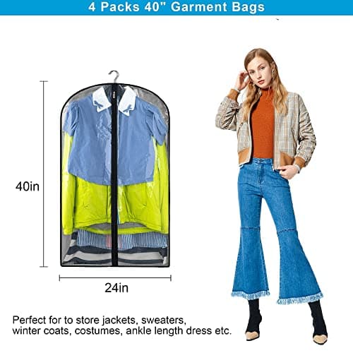 Eindas 4 Pack Clothes Covers with Zip, 40'' (102cm) Garment Bags Storage Gusseted Suit Protector Breathable Hanging Bag Jacket Coat for Wardrobe (4Pack-100CM) — view 6