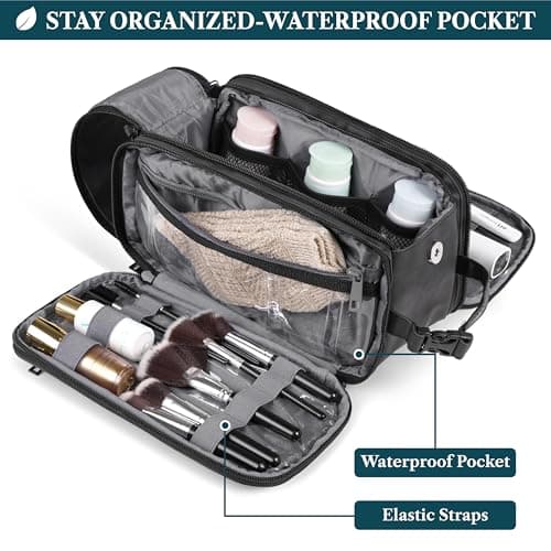 PAVILIA Toiletry Bag for Men Women, Mens Travel Bag Toiletries Organizer Case for Grooming, Travel Essentials Shaving Dopp Kit, PU Leather Water Resistant Cosmetic Pouch, Black, Black, Extra Large — view 5