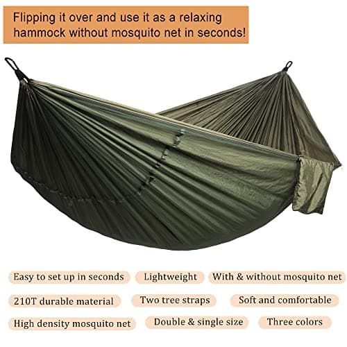AnorTrek Camping Hammock with Mosquito Net, Double & Single Lightweight Portable Hammocks with Tree Straps, Parachute Hammock for Camping, Backpacking, Traveling & Hiking — view 6