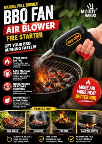 Muddy Hands BBQ Fan Air Blower Fire Starter – Manual Charcoal BBQ Bellows Fan | Hand Powered Fire Starter for Barbecue, Grill, Fire Pit & Camping | Portable Outdoor BBQ Air Blower — view 4