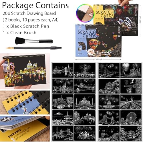 20-Page Scratch Art Book for Adults and Teens, Colourful City Landmark Set — view 4