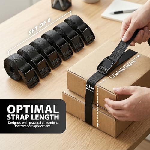 ZENO Ratchet Straps 6 Pack | Tie Down Straps | Heavy Duty Tensioning Belts | 2.5M Adjustable Cargo Straps Ratchet Straps for Motorcycle, Cargo, Trucks, Trailer, Luggage | 125kg Loading Capacity — view 3