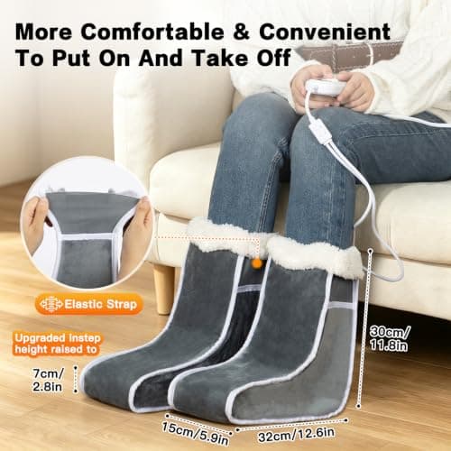 Electric Foot Warmer Heightened, Heated Foot Warmer for Women Separated Electric Feet Warmers with Elastic Strap, Quick Heat up 6 Temperature Levels & 4 Timer for Cold Feet, Machine Washable, Grey — view 2