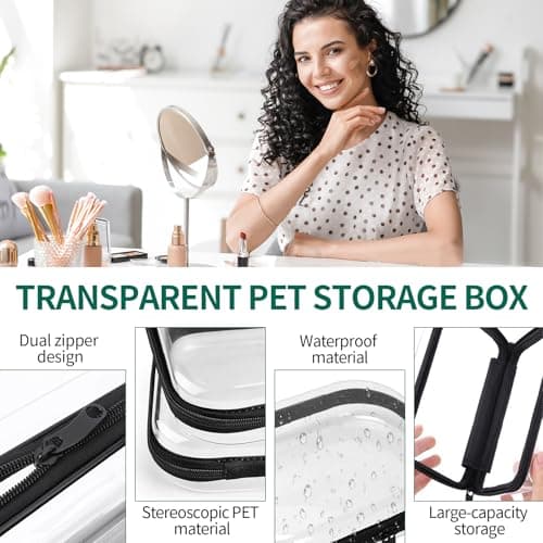 2PCS Clear Hard Shell Zipper Cases, Small Hard Case Toiletries Organiser Waterproof Toy Storage Bags for Building Blocks Puzzles Travel Gear & Cosmetic (25x21x5CM) — view 4
